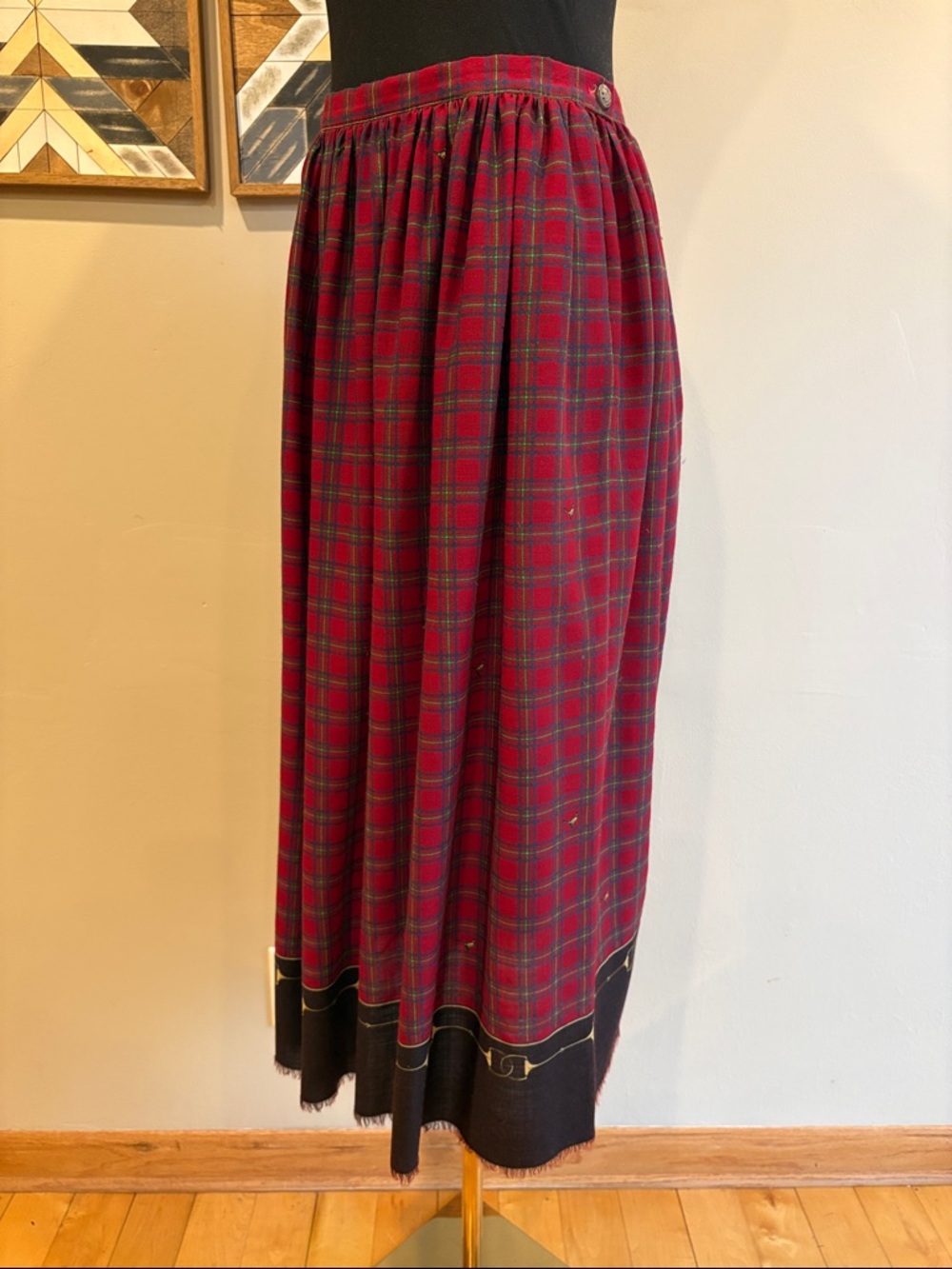 Vintage Ralph Lauren Red Plaid Wool Pheasant Equestrian Maxi Skirt size 12 - Picture 6 of 13